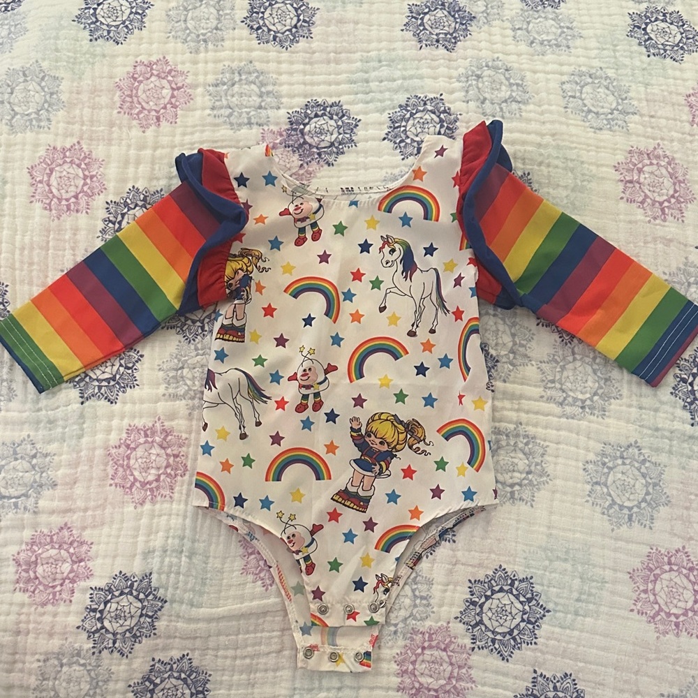 Rainbow 🌈 Bright Kids One Piece With Rainbow Striped Long Sleeves